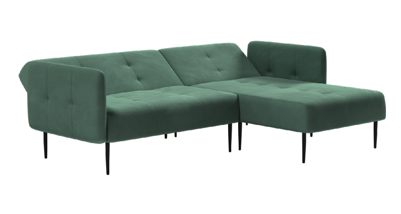 Монако диван-кровать с шезлонгом, с подлокотниками, бархат зеленый 19