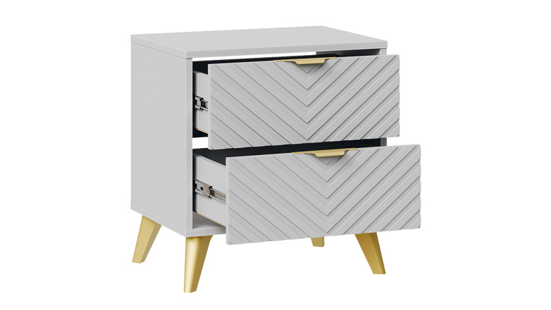 Тумба прикроватная «Милана» с 2мя ящиками Тип 3 с опорами Т4 Золото, Шиншилла Серая, Серый матовый, Золото ручка Т4