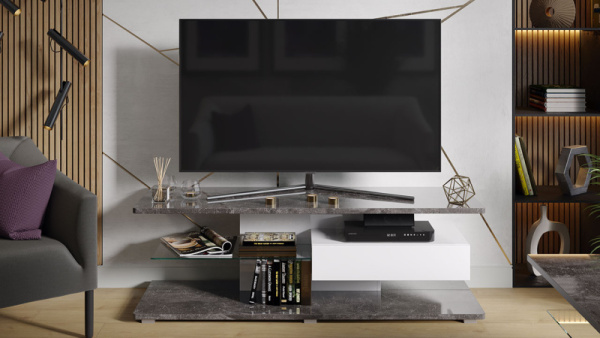 Тумба ТВ «Diamond» тип 1 Белый, Ателье темный глянец