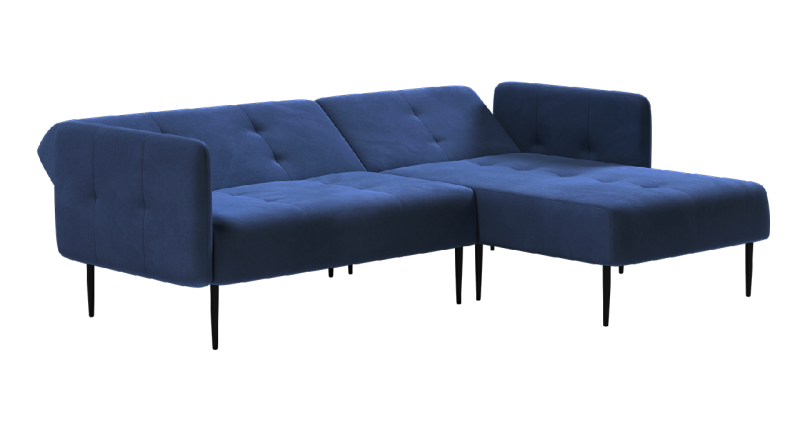 Монако диван-кровать с шезлонгом, с подлокотниками, бархат синий 29