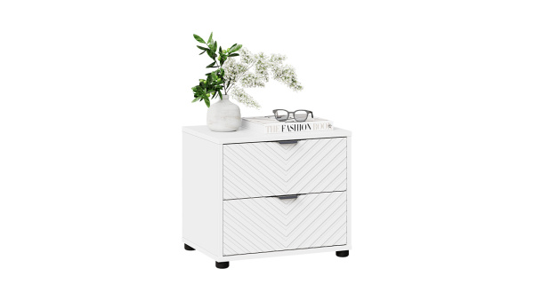 Тумба прикроватная «Милана» с 2мя ящиками Тип 3 Белый снег, Белый матовый, Черная ручка Т4