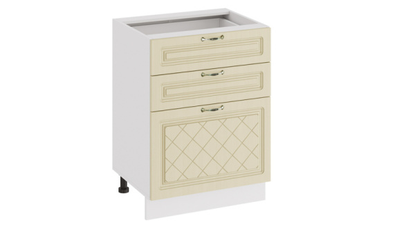 Шкаф напольный с тремя ящиками «Бьянка» Белый, Дуб ваниль