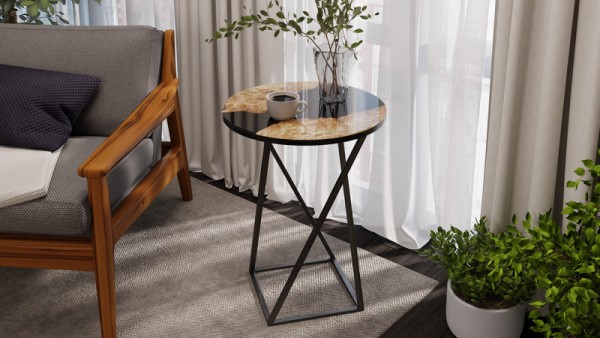 Стол журнальный ДП 1-03-05 исп. 2 Черный, Стекло с рисунком Слэб черный