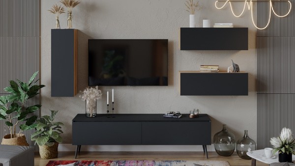 Модульная гостиная «Глосс» Яблоня Беллуно, Стекло Графит матовый