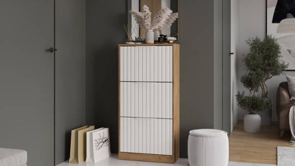 Тумба для обуви «Хилтон» Дуб Крафт золотой, Белый матовый