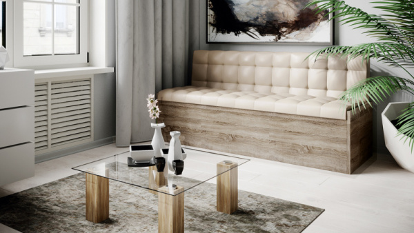 Скамья прямая «Форест» Дуб Сонома трюфель, Кожзам Бежевый