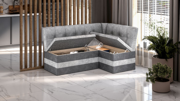 Скамья угловая «Оскар» исп. 2 Микровелюр Wellmart Silver, Graphite