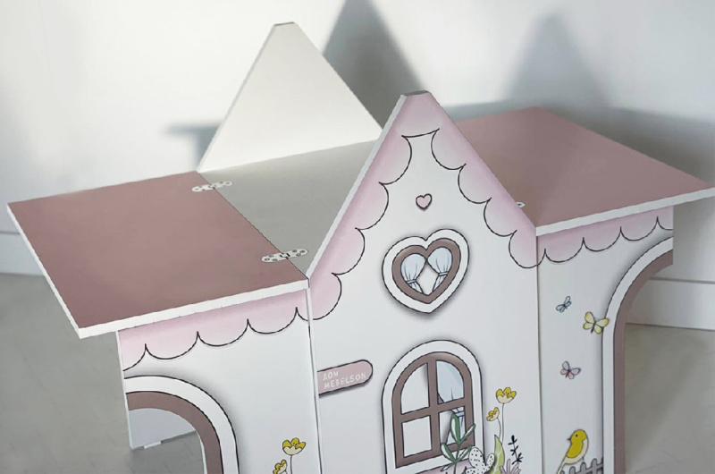 Стол Домик белое дерево/розовый