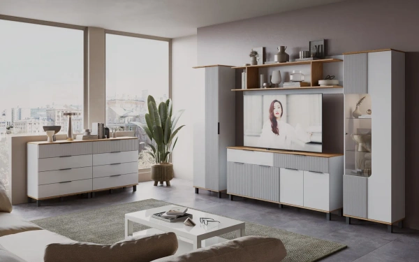 Гостиная Джуна 1 Дуб Вотан/Белый