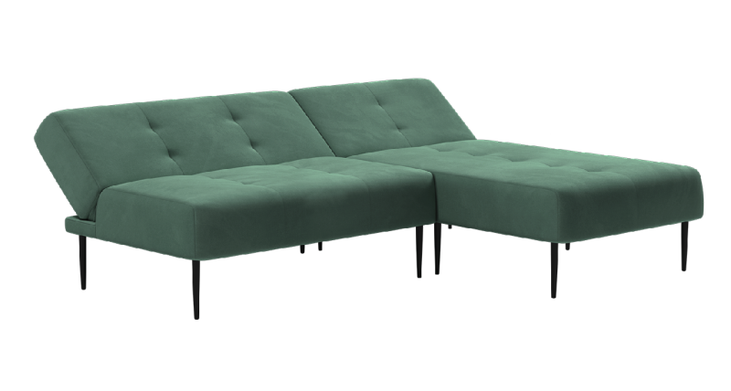 Монако диван-кровать с шезлонгом, без подлокотников, бархат зеленый 19