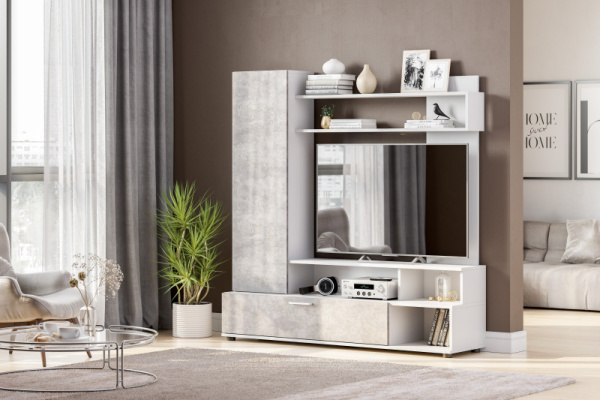 Мебель для гостиной "МГС 9"  Белый / Цемент светлый