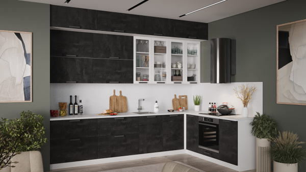 Модульная кухня «Детройт» Белый, Угольный Камень