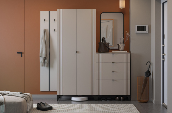 Прихожая "Мебельсон К38" (1900х420х1900) кашемир/фрапучино матовый/черный