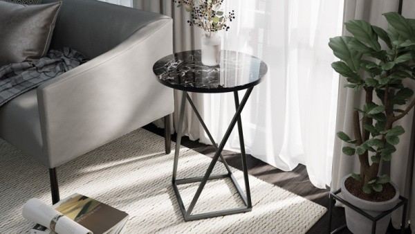 Стол журнальный ДП 1-03-05 исп. 2 Черный, Стекло Мрамор черный