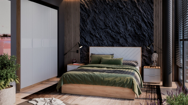 Спальный гарнитур «Хилтон» №2 Дуб Крафт золотой, Белый матовый