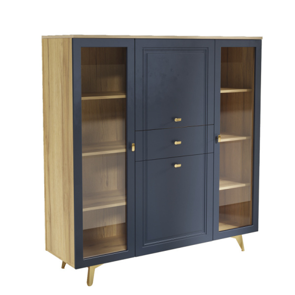 Шкаф низкий (2 стеклодвери) Вега Сапфир Темно-синий софт