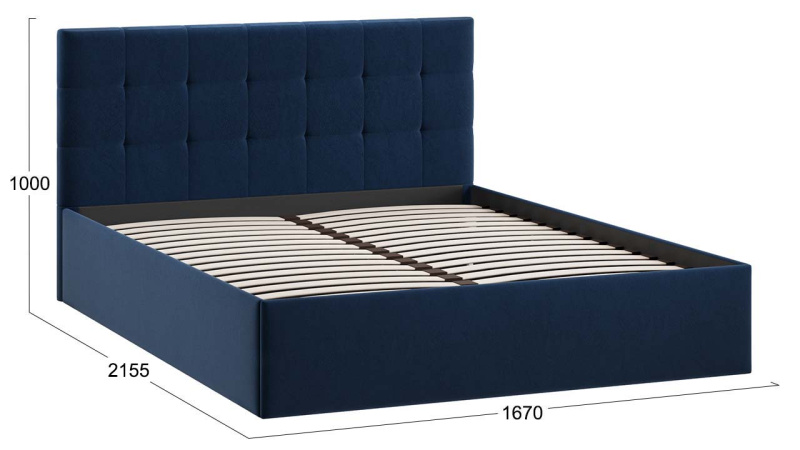 Кровать без ПМ «Джоли» Тип 1 (без подъемного механизма) Микровелюр Wellmart Blue