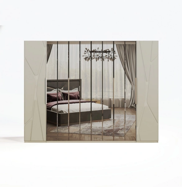 шкаф Лейла 6-створчатый с зеркалом ярко серый