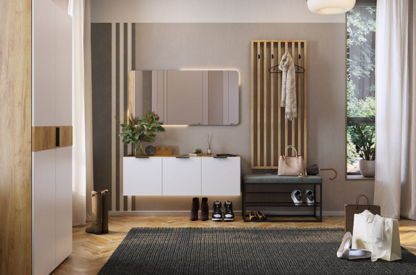 Прихожая "Бери К6" (2000х350х1900) дуб крафт золотой/белое дерево