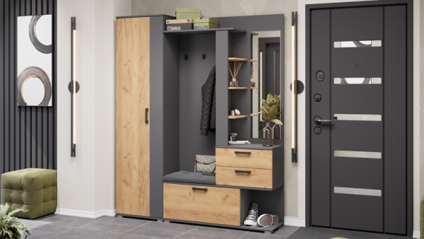 Прихожая «Эрика» Тип 2 Графит Серый, Дуб Крафт золотой