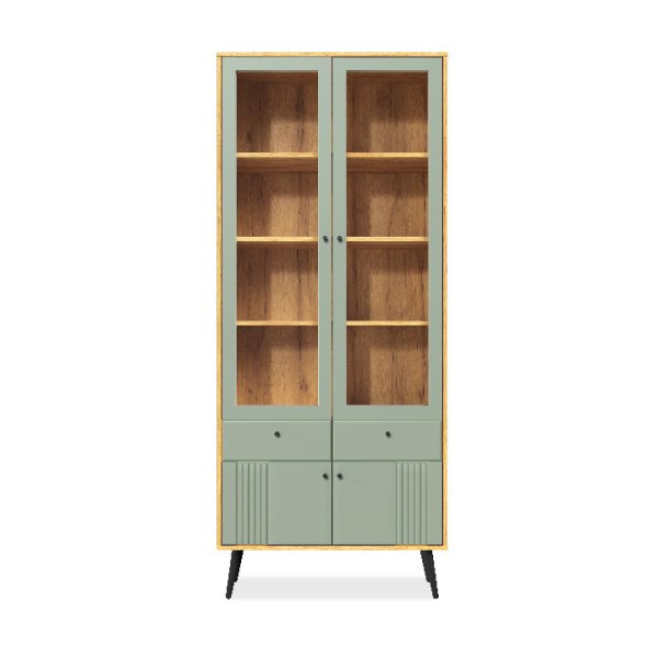 Шкаф-витрина 2-х дверная Вега Саксония Серо-зеленый