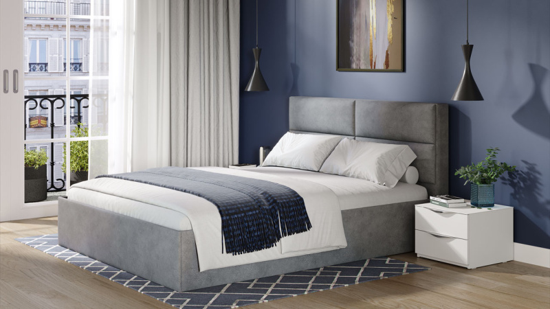 Кровать с ПМ «Глосс» Тип 1 (с подъемным механизмом) с заглушиной Микровелюр Wellmart Silver