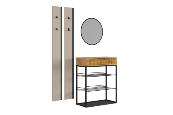 Прихожая "Мебельсон К19" (1300х334х1750) кашемир/дуб крафт золотой/черный муар/черный