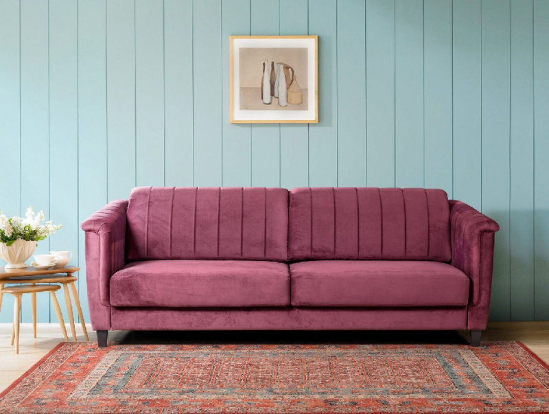 Амстердам диван-кровать трехместный прямой, велюр красный
