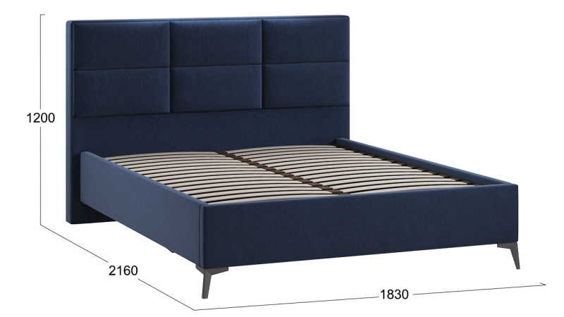 Кровать без ПМ «Делана»  (без подъемного механизма) Микровелюр Wellmart Blue