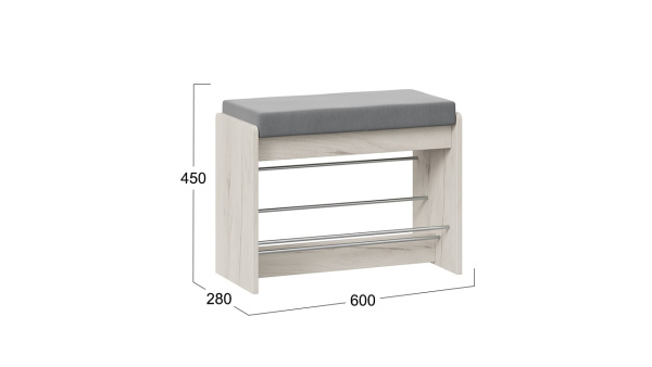 Тумба для обуви «Тайм» тип 1 Дуб Крафт белый, Велюр Серый