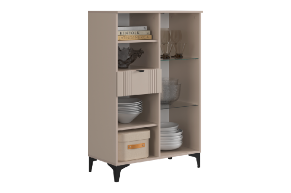 Рич Комод 2 (со стеклом) кашемир/фрапучино матовый/черный