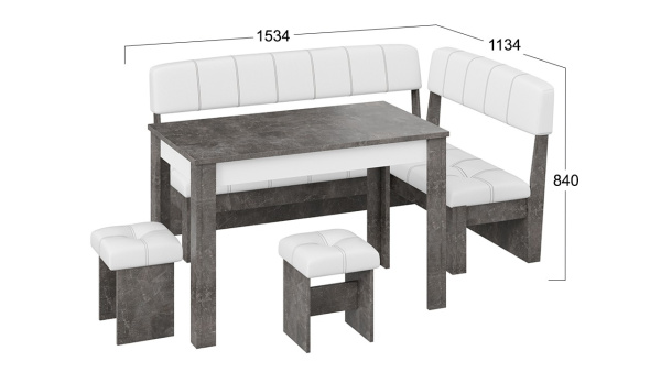 Кухонный уголок «Альфа» Ателье темный, Белый кожзам