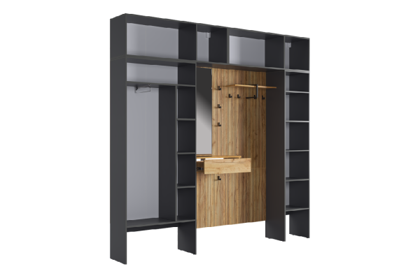 Прихожая "Мебельсон К11" (2400х350х2350) дуб крафт золотой/графит