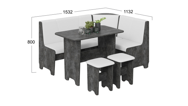 Кухонный уголок «Техас» Исп.1 Ателье темный, Экокожа белая