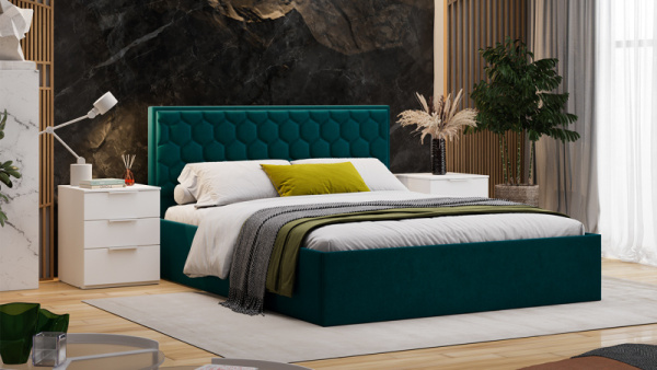 Спальный гарнитур «Порто» стандартный Белый Жемчуг, Белый софт, Велюр Confetti Izumrud