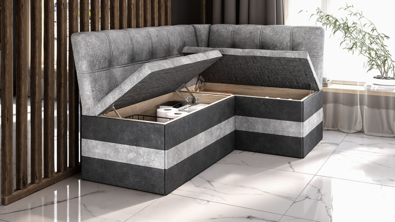 Скамья угловая «Оскар» исп. 2 Микровелюр Wellmart Silver, Graphite