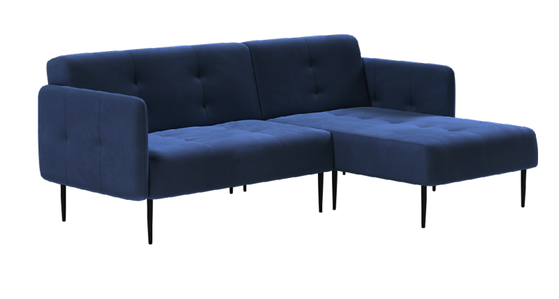 Монако диван-кровать с шезлонгом, с подлокотниками, бархат синий 29