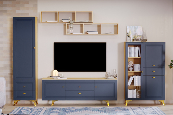 Гостиная "Вега Сапфир" (комплект 7) Темно-синий софт