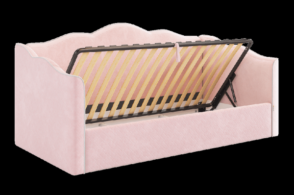 Кровать с подъемным механизмом Лея (Софа) 90х200 см нежно-розовый (велюр)/галька (велюр)