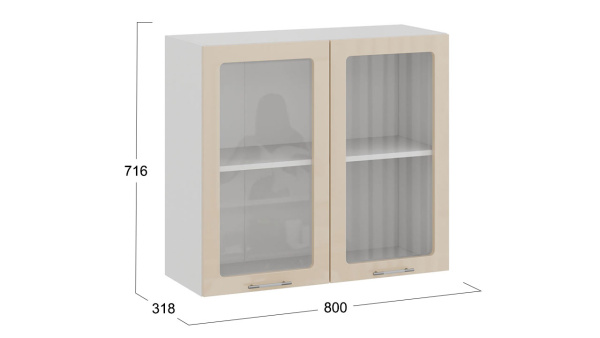 Шкаф навесной c двумя дверями со стеклом «Весна» Белый, Ваниль глянец