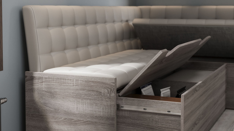 Скамья угловая «Форест» со спальным местом Дуб Сонома трюфель, Кожзам Бежевый
