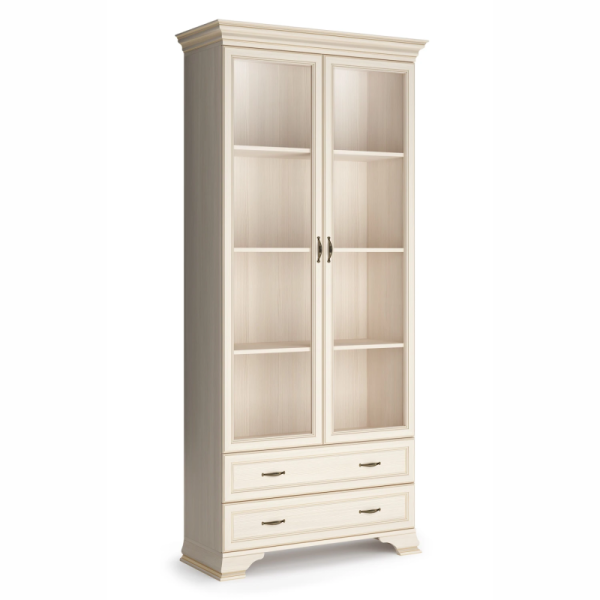 Шкаф (2 стеклодвери) Сиена бодега белый (патина золото)