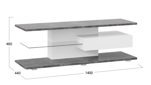 Тумба ТВ «Diamond» тип 1 Белый, Ателье темный глянец