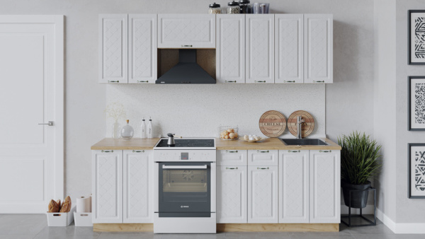 Кухонный гарнитур «Бьянка» длиной 240 см Дуб Крафт золотой, Дуб белый