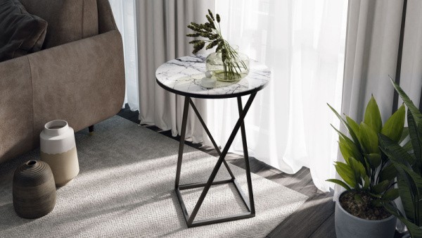 Стол журнальный ДП 1-03-05 исп. 2 Черный, Стекло Мрамор белый