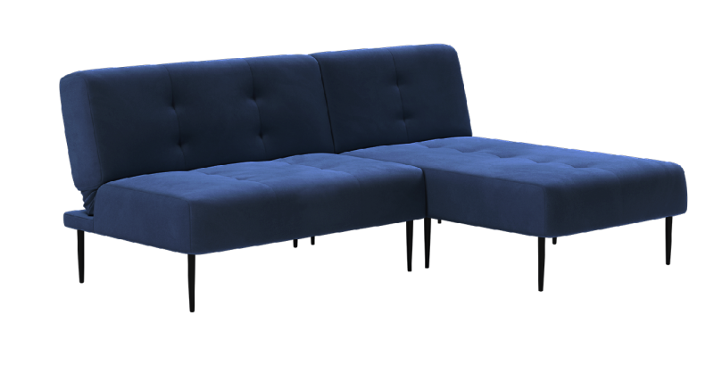 Монако диван-кровать с шезлонгом, без подлокотников, бархат синий 29