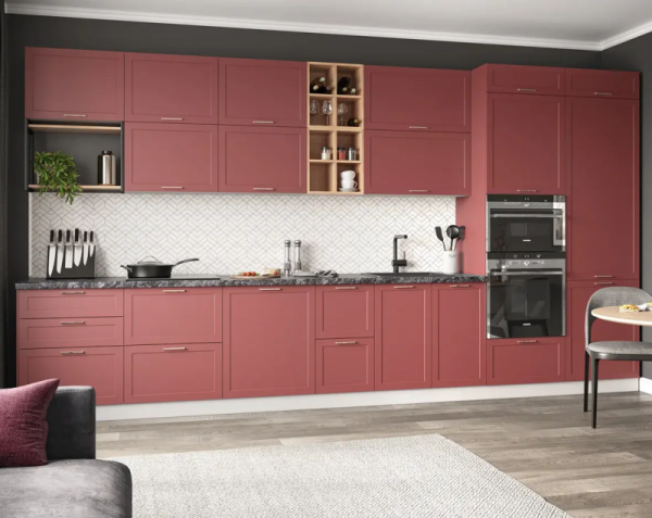 Кухня Квадро, Красная кожа — готовая комплектация 4.2 метра