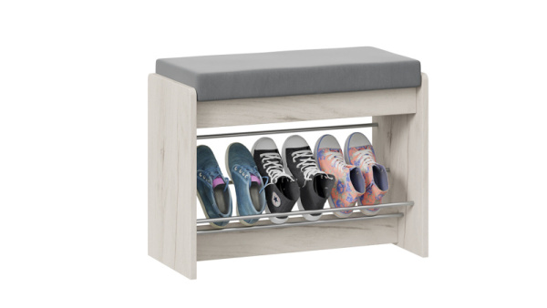 Тумба для обуви «Тайм» тип 1 Дуб Крафт белый, Велюр Серый