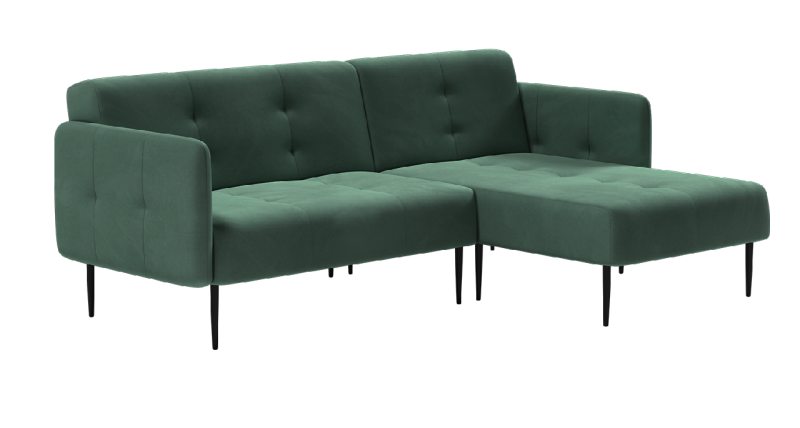 Монако диван-кровать с шезлонгом, с подлокотниками, бархат зеленый 19