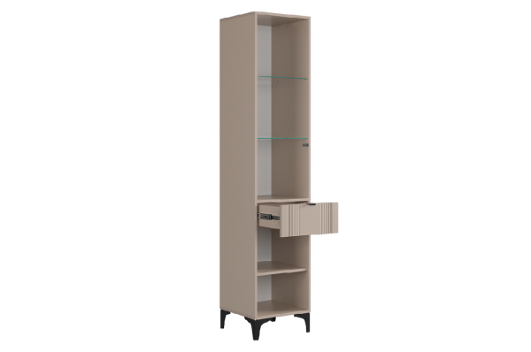 Рич Шкаф однодверный (со стеклом) кашемир/фрапучино матовый/черный